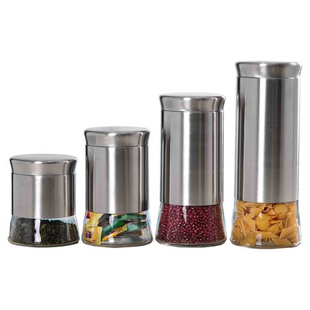 HOME BASICS Essence Collection 4 Piece Stainless Steel Canister Set CS44446